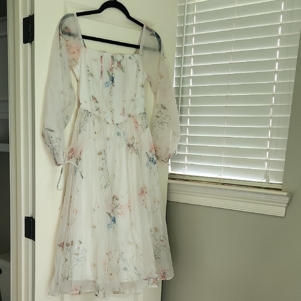 Floral Sheer Sleeve Dress